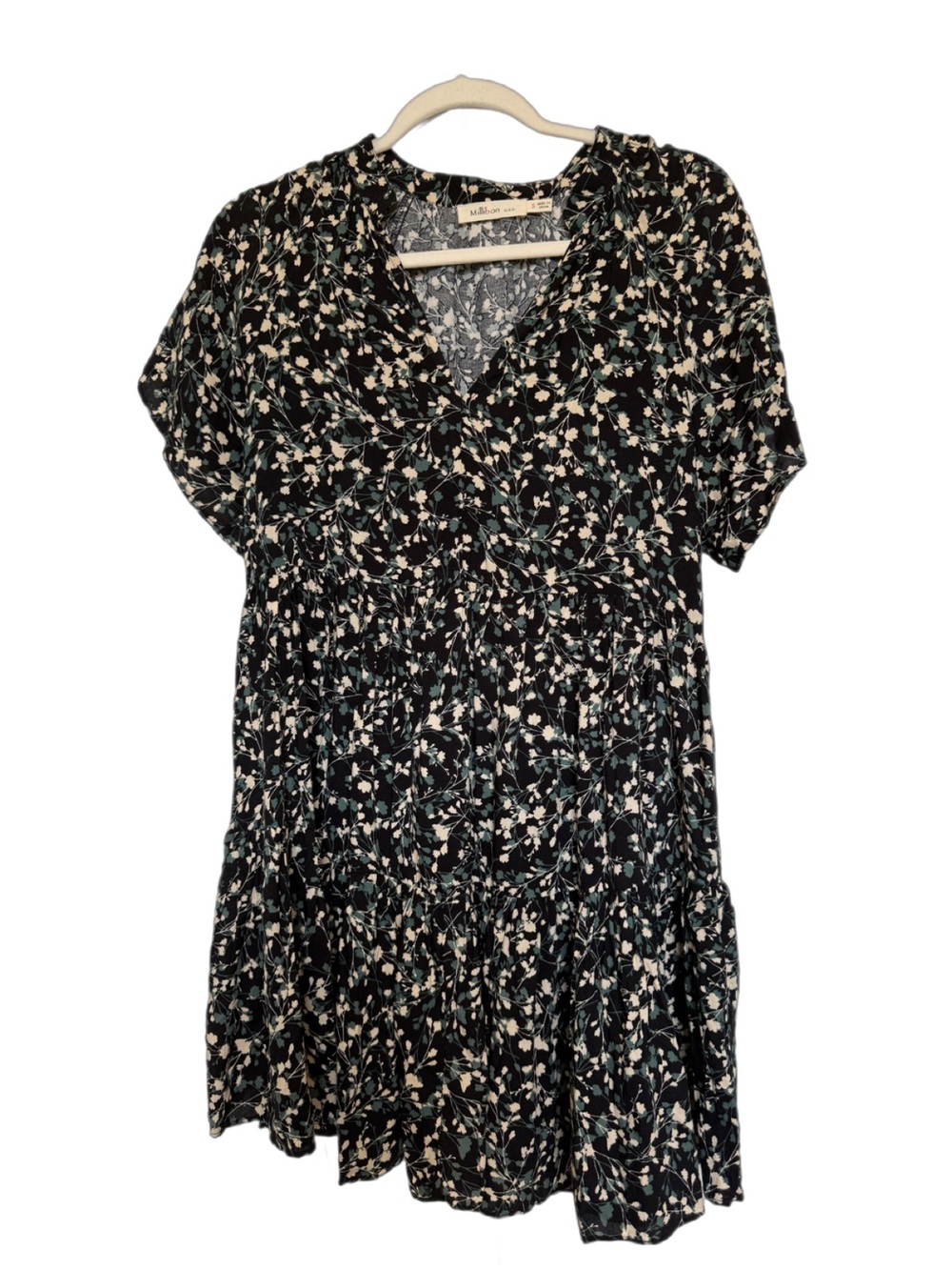 Black, Green and Cream Floral mini dress